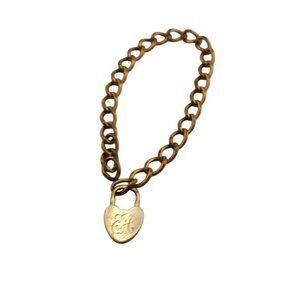 Antique Initialed Pad Lock Heart Charm Gold Filled Bracelet (A8131)
